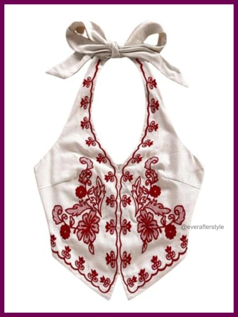 Boho Halter Top Sleeveless Floral Embroidered Asymmetrical